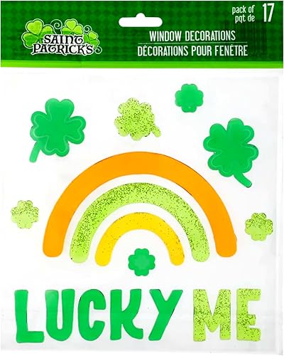 LLE - Lámina de gel con purpurina para decoración navideña del día de San Patricio diseño de Lucky Me para ventanas puerta de cristal oficina