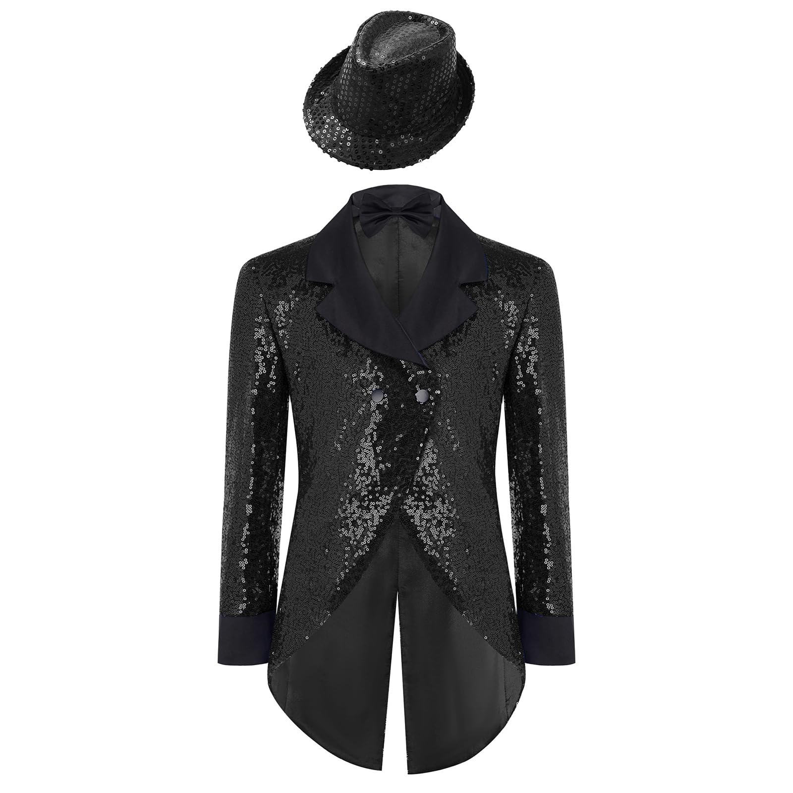 inhzoy Kinder Jungen Anzugjacke Glitzer Kinderanzug Smoking Glitzer Partyhüte Kopfbedeckung Revers Elegant Sakko Kinderanzug Party