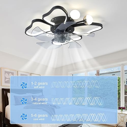 Miniatura 6 de Ventilador de techo de luz de 19.7 pulgadas con control remoto de luces con diseño moderno de mariposa, negro, ventilador para dormitorio, sala de