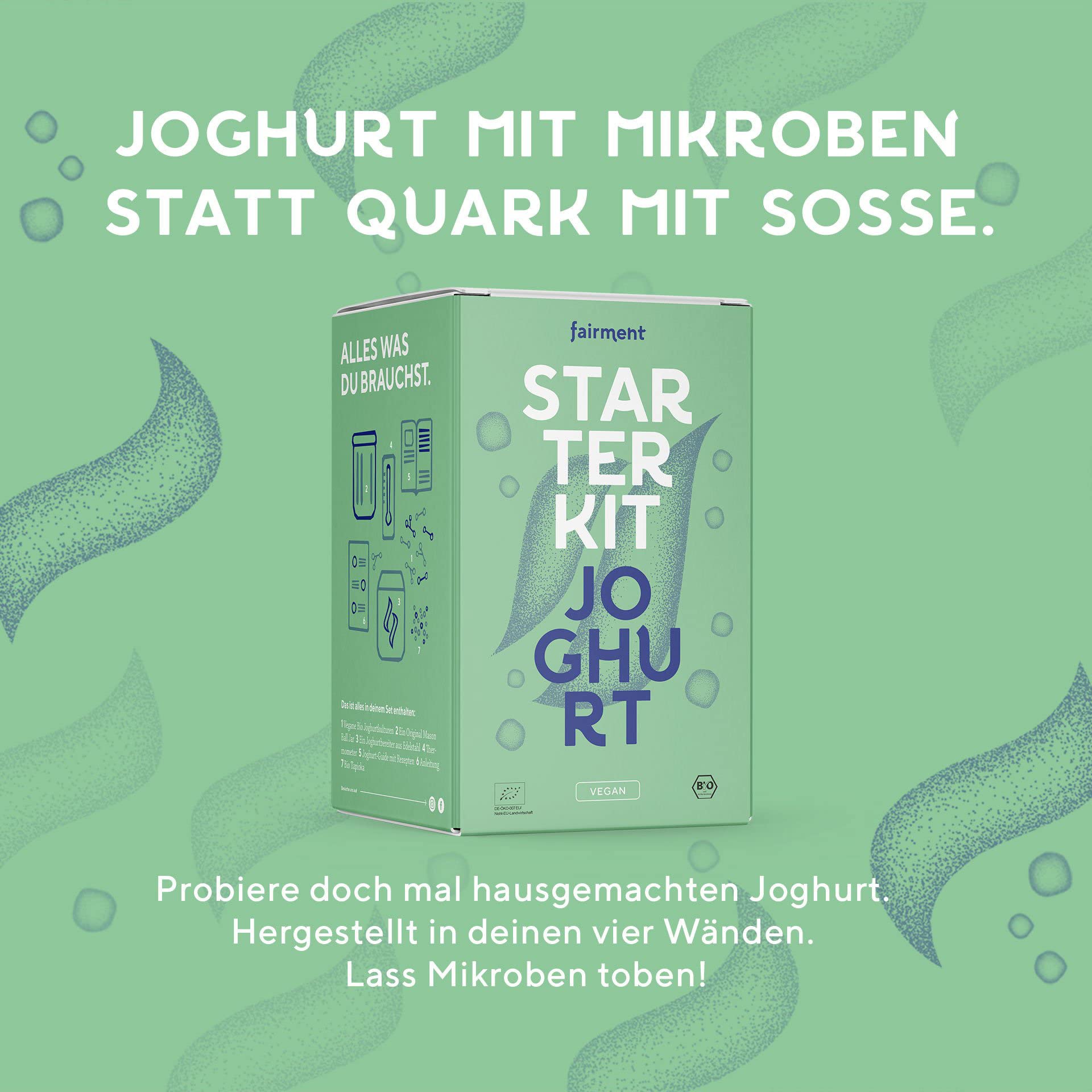 Fairment Starterkit veganer Joghurt – mit Joghurtbereiter und Zubehör - veganen Joghurt selber machen