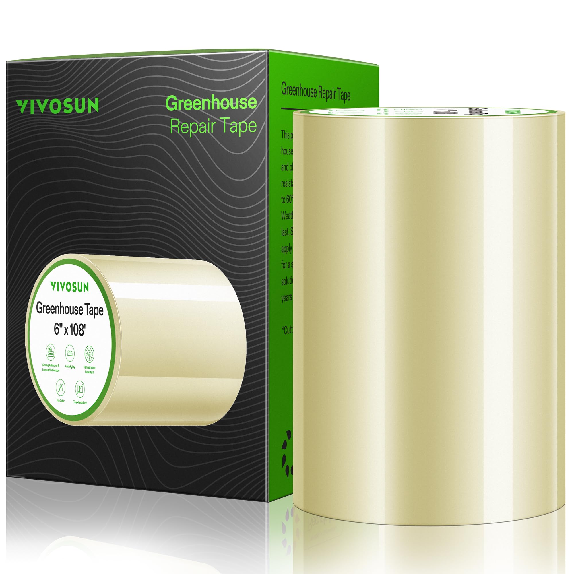 VIVOSUN 6” x 108’ Greenhouse Repair Tape, 6.3 mil Clear Poly Patch Tape, Heavy Duty and Weatherproof, for Greenhouses, Plastic Sheeting, and Tents
