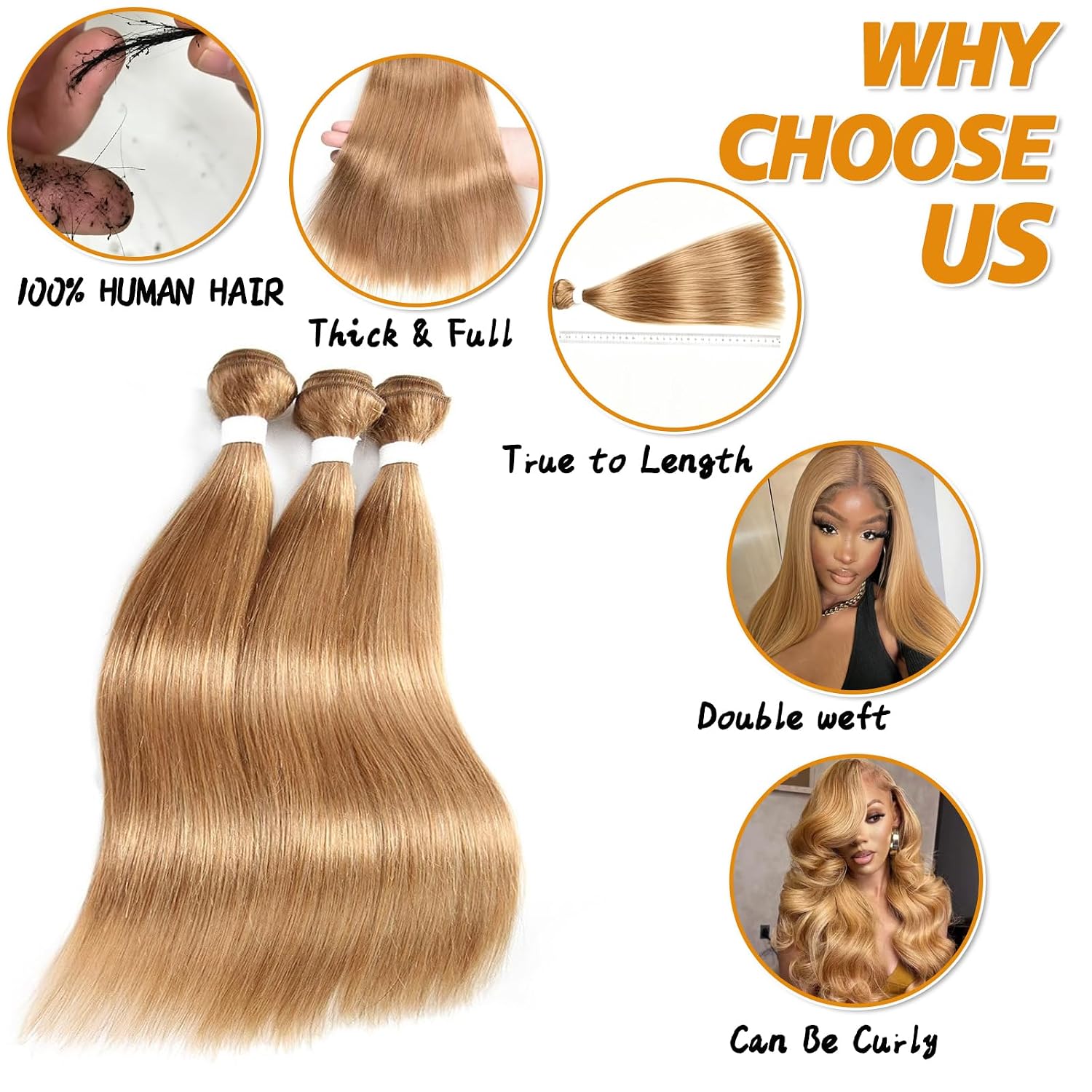 ijoy Straight Honey Blonde Bundles 95g Human Hair Bundle Dirty Blonde Brazilian Virgin Hair Weave 1 Bundle for Chic Boho 12 Inch