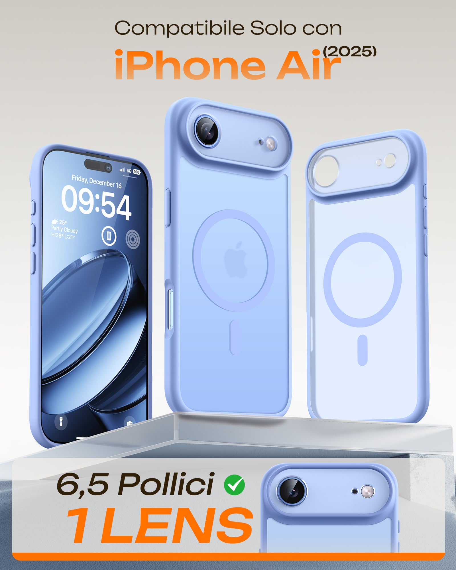 TOCOL Cover Magnetica per iPhone Air 6,5 Pollic, Compatibile con MagSafe, Anello Magnetico Incorporato, Protezione Fotocamera Integrata, Custodia Antiurto per iPhone 17 Air, Blu Chiaro