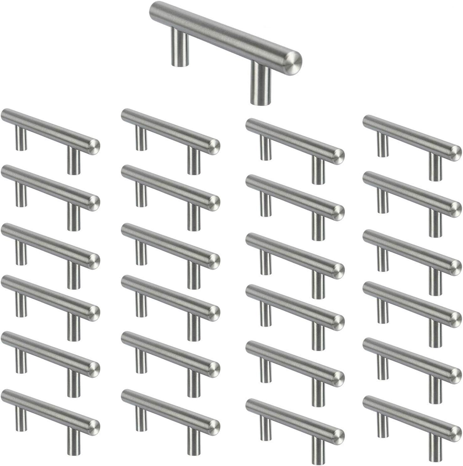Homend 25Pack Stainless Steel Kitchen Cabinet Handles T Bar Pull; Kitchen Cabinet Hardware, Dresser Drawer Handles (5" Overall Length;Hole Centers:3in(76mm))