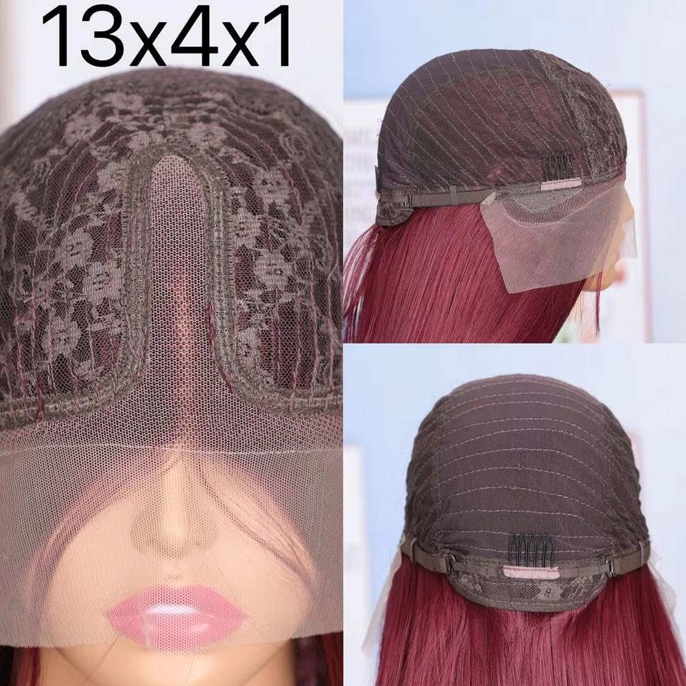 Haarpflege Kinky Curly Red Burgundy Farbe 13X4X1 Full Lace Frontal Perücke Prepuck Bleach Knot Glueless Perücken(24inches)