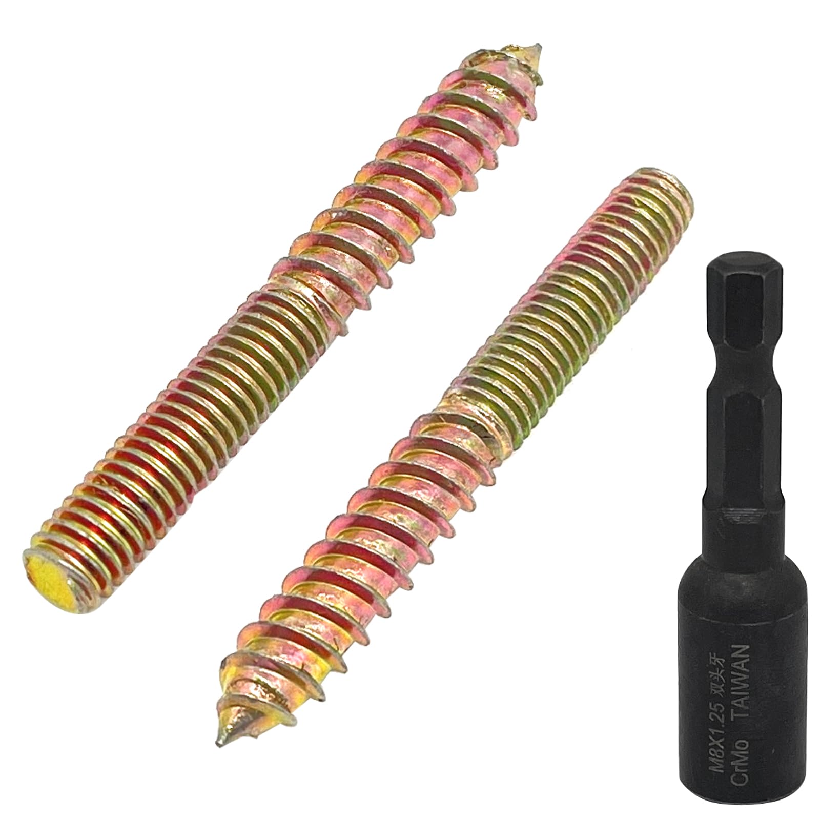 generic 10pcs M8x65mm Hanger Bolts Double Headed Bolts Screw Kit,Self-Tapping Hanger Bolts Screw for Wood Furniture,with 1pcs M8x1.25mm Driver,