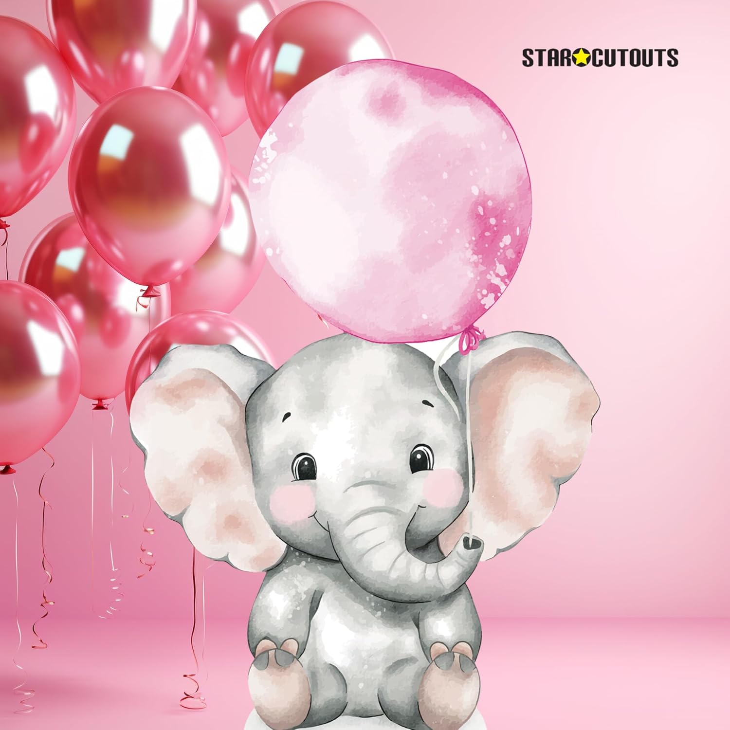 SC4633 Elephant with Pink Balloon Cardboard Cut Out Height 133cm