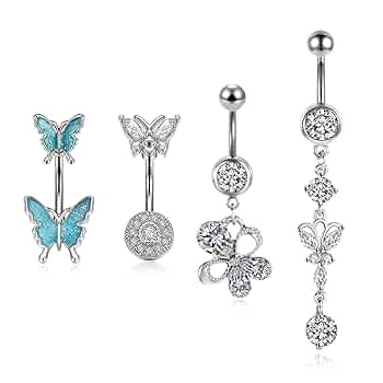 Set 9 Anelli Per Ombelico Diamday | Acciaio Inossidabile, Design Farfalla, Cuore E CZ - Foto 2