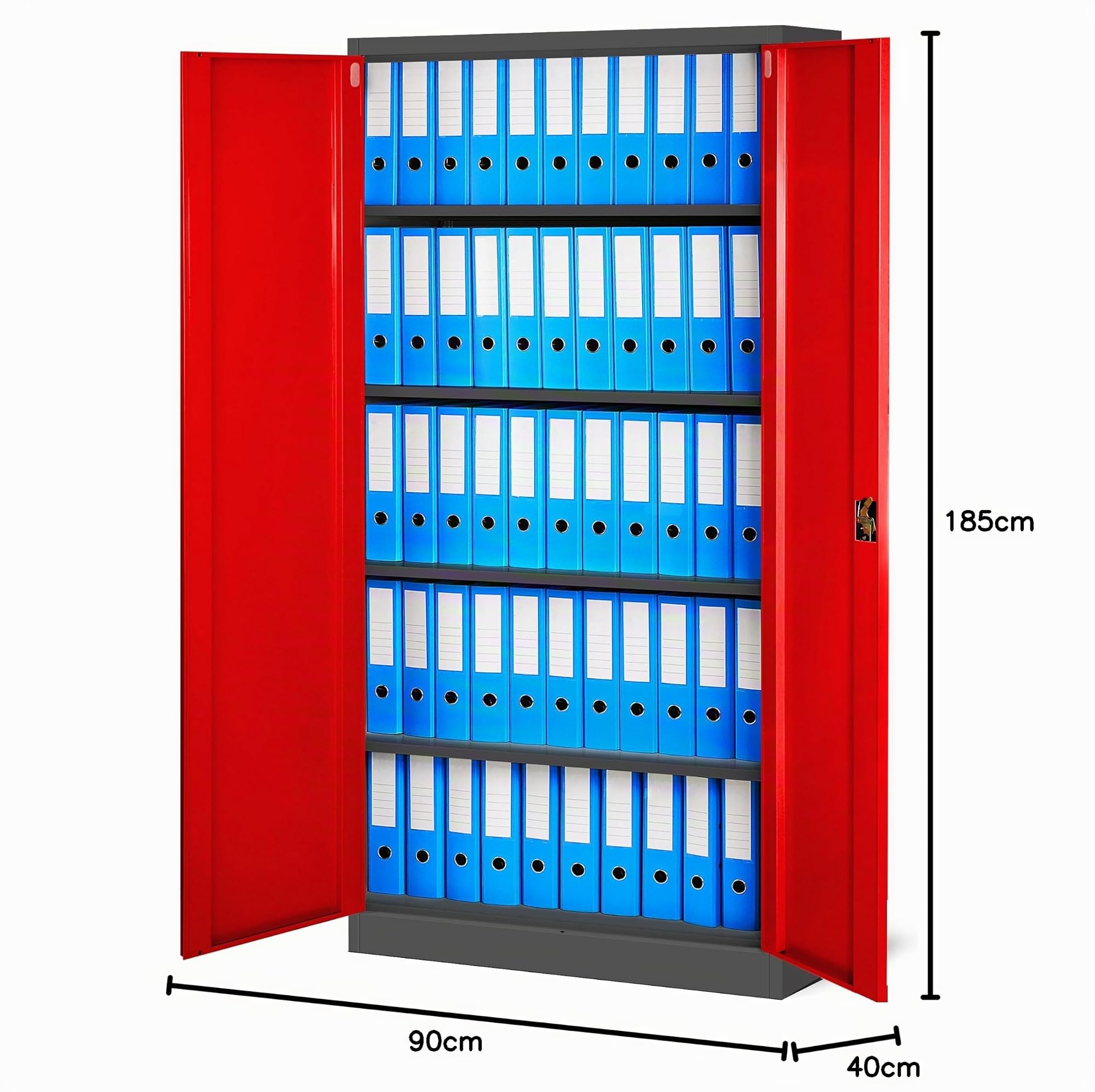 Jan Nowak Set di 3 Armadio da Ufficio C001 Archivio per Officina in Metallo Verniciato a polvere Chiudibile 185 cm x 90 cm x 40 cm (Antracite-Rosso)