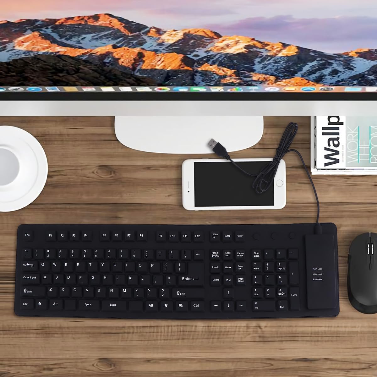 SOLUSTRE Ultra-Thin Wired Silicone Keyboard 109 Keys Foldable Rollable Portable Full Size Wired Silent Keyboard for Travel Office Use