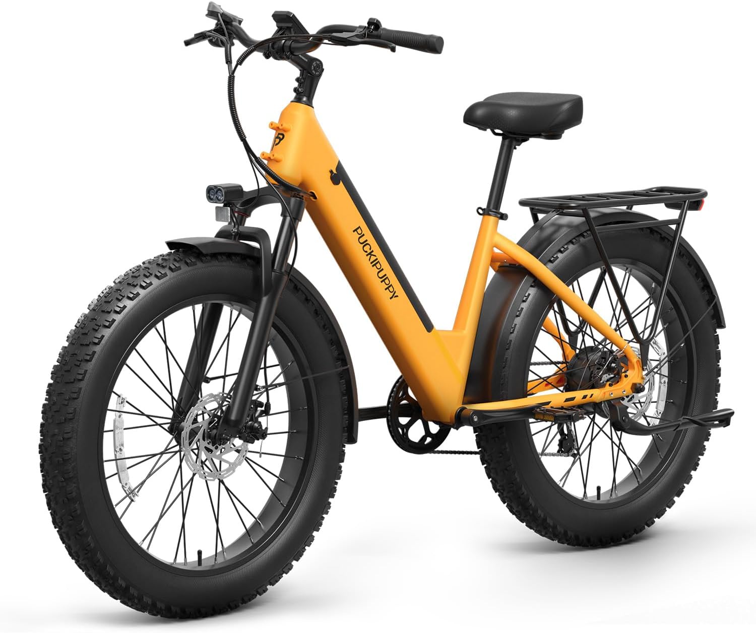PUCKIPUPPY Electric Bike for Adults 960W Peak, 48V 15AH Removable Battery Electric Bicycle, 28MPH Commuter E-Bike, 7 Speed, Up to 60 Miles,All Terrain 26" Fat Tire Front Suspension, Samoyed