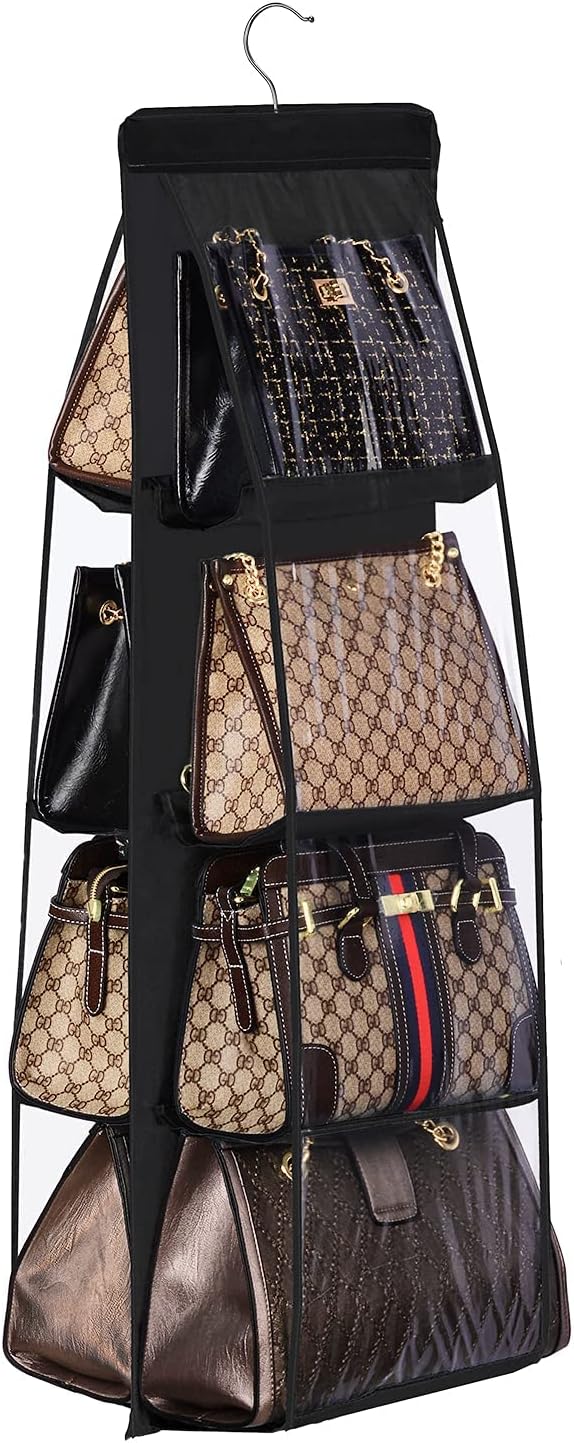 Lirex organizer for purses 8 pocket storage hanger black