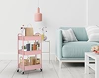 Vista 2 de CAXXA 3-Tier Rolling Metal Storage Organizer - Mobile Utility Cart with Caster Wheels, Pink