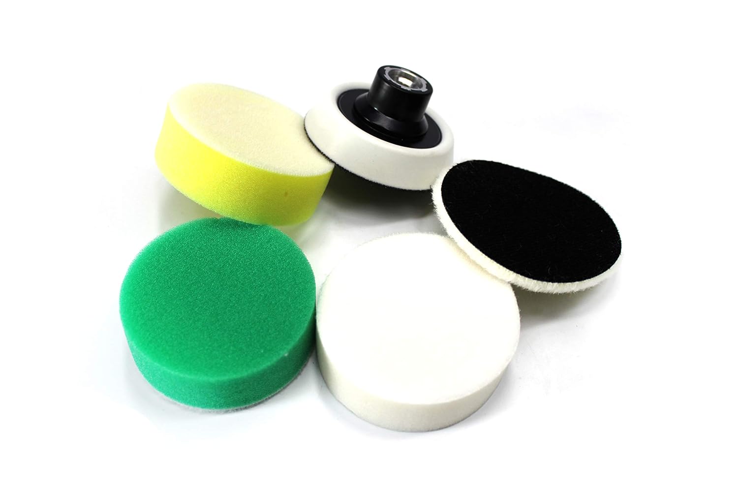 Maxshine 3” Foam Polishing Pads Kit – Specially Designed for Polishing Small Areas, Comes with 3” Wool, Cutting, Polishing, Finishing Pads, and 3” Hook & Loop Backing Plate 5/8” Thread