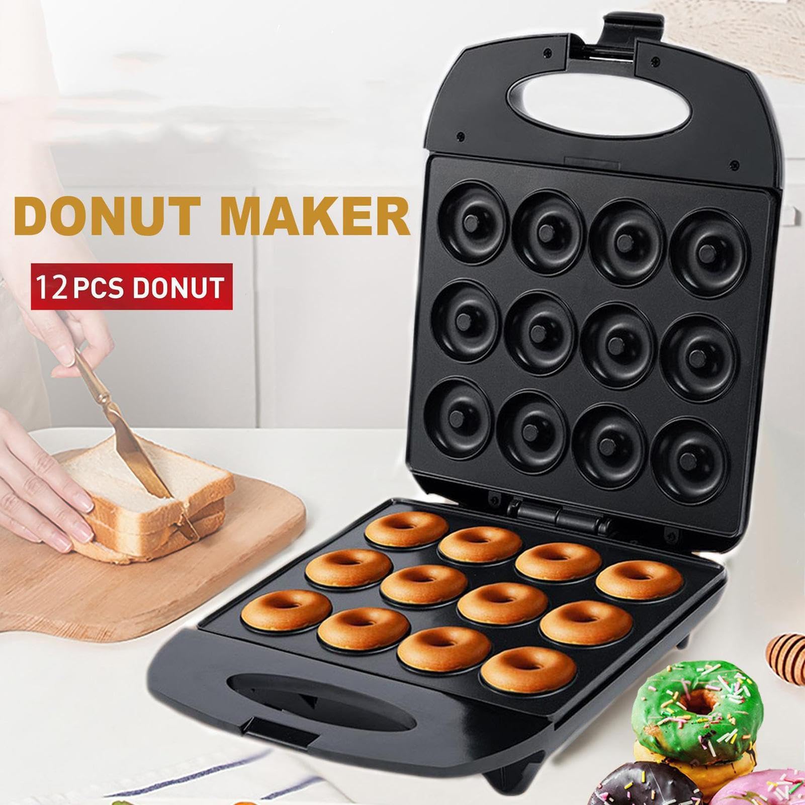 Donut Maker Machine pour la maison, Donut Making Machine | Petit outil de cuisson de machines à beignets électriques avec 12 trous - Pouser de cuisson du petit-déjeuner, plateau de boulanger à gâteau