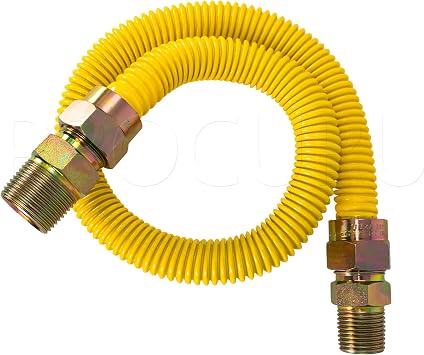 PROCURU 5/8 OD x 12 (1Ft) Universal Flexible Gas Connector Kit, Weatherproof Stainless Steel Tubing, SafeGuard Yellow-Coated, for Stove, Range, Furnace (Green-A1 Series)