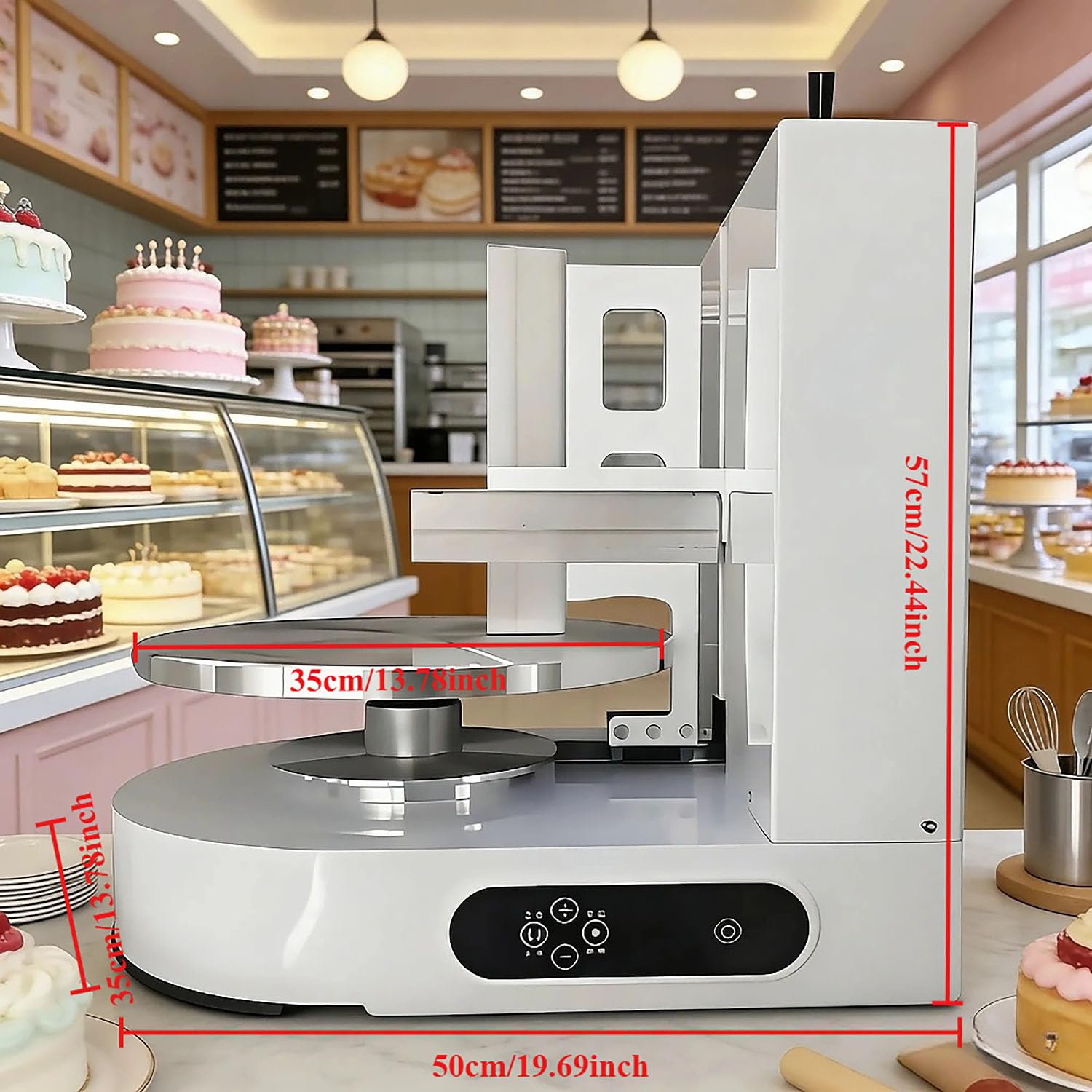 Machine à Glacer les Gâteaux 4-12 pouces, Machine à Étaler Crème Gâteau Automatique Machine à Lisser Crème à Faible Bruit, Plateau Tournant avec Grattoir Réglable, Lisseur pour Pâtisserie, Blanc