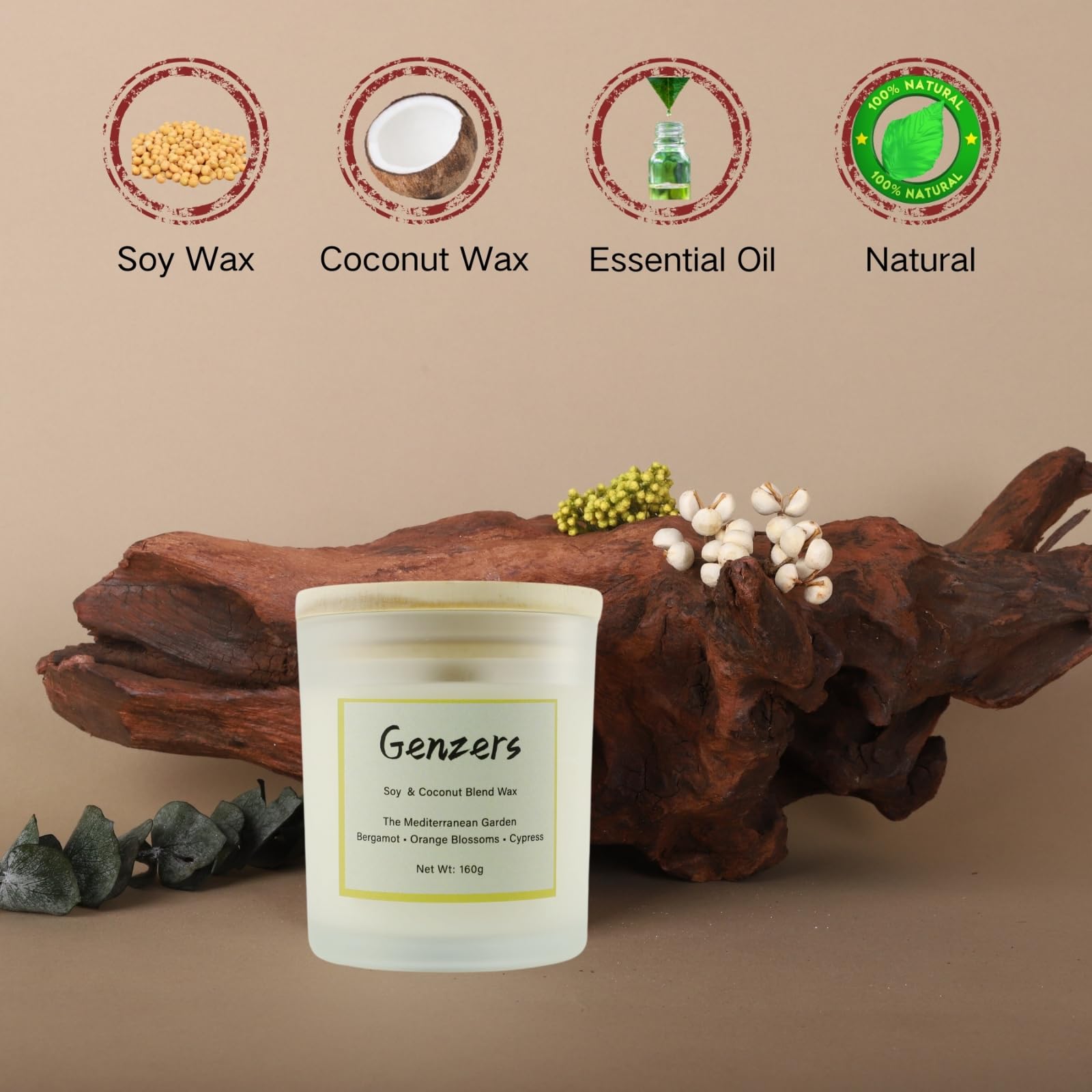 Vela perfumada de bergamota y flor de azahar, vela aromática para el hogar, vela de aromaterapia, hoja de higuera, tarro de soja y coco con mechas de madera, juego de regalo para mujeres, vela de