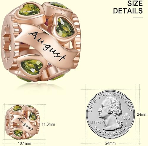 Miniatura 3 de Abalorio de plata de ley 925 con piedra natal de Ningan, abalorio de corazón para pulseras y collares, regalo de cumpleaños para mujeres y niñas