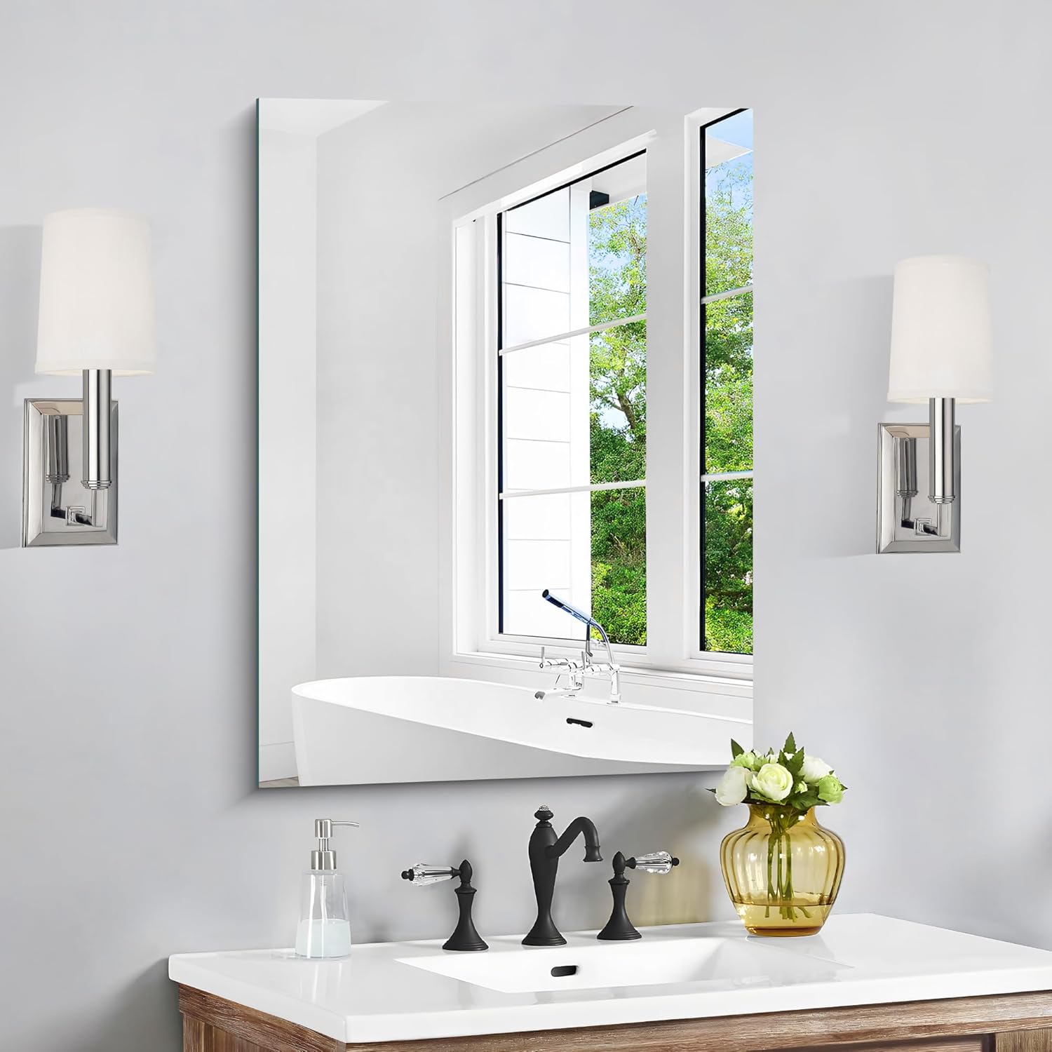 Amazon.com: CILIBER Frameless Mirror, 20x28 inch Rectangle Bathroom Mirrors for Wall, Upgraded ...