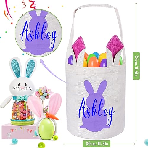 Miniatura 2 de Personalized Easter Baskets for Kids, Custom Easter Basket, Bunny Ear Easter Basket with Handles, Easter Egg Basket