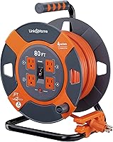 Vista 9 de Link2Home Carrete de cable de extensión de 60 pies, 4 tomas de corriente, cable SJTW de 14 AWG, cable de alimentación resistente de alta visibilidad.