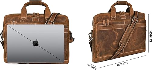 Miniatura 6 de LEATHER VILLAGE Maletín de cuero para portátil de 16 pulgadas para hombre, bolso de cuero para viajes y oficina, color marrón