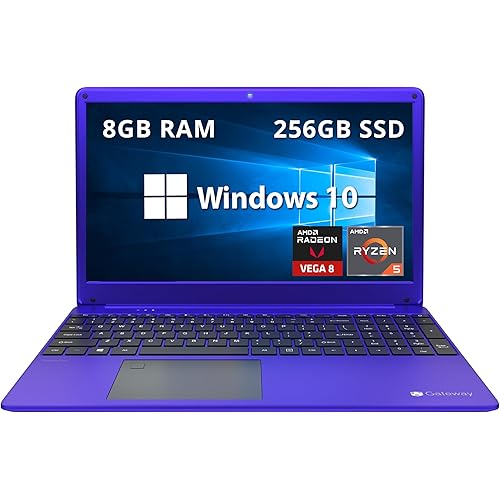 Gateway 15.6" FHD Ultra Slim Laptop, AMD Ryzen 5 3450U, 8GB RAM, 256GB SSD, AMD Radeon Vega 8, Fingerprint Scanner, Numeric Keypad, 1MP Webcam, Windows 10, Purple (Renewed)