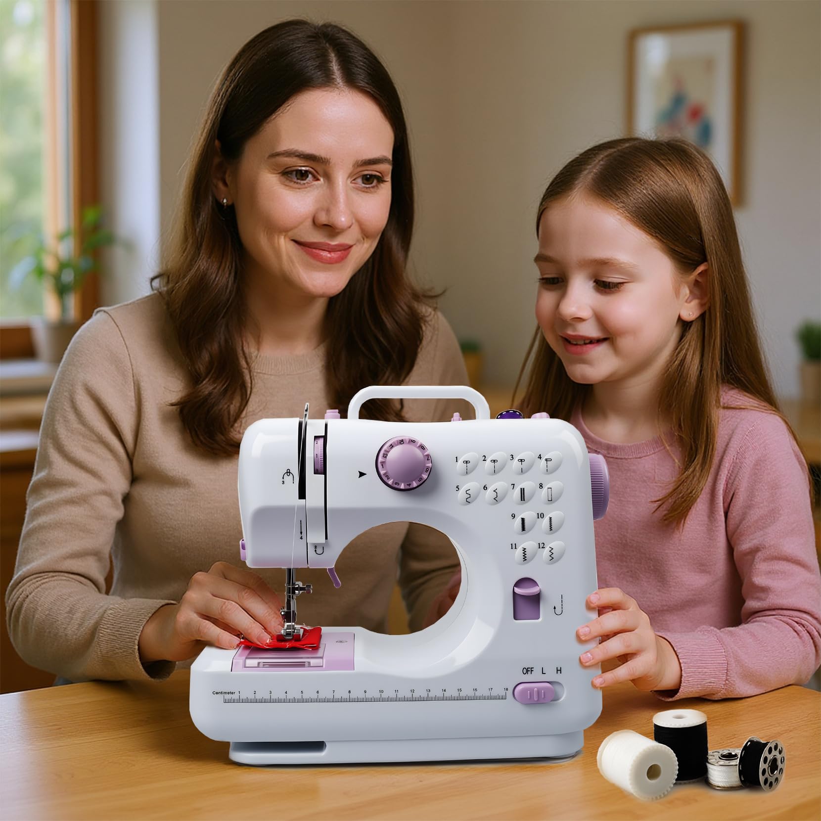BRICH Nähmaschine Klein – Tragbare Kinder Nähmaschine mit Doppelfaden-System,Kompakte Elektrische Nähmaschine mit Fußpedal 12 Stichmustern und USB-Aufladung | Ideal für Schulen & Hobby