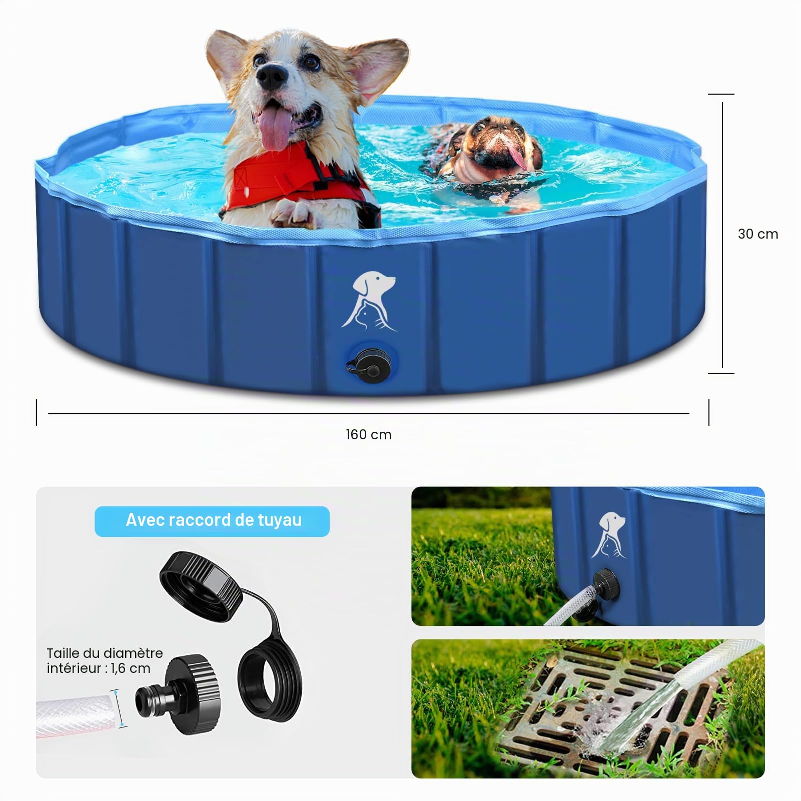Fwiull - Piscine pour Grands Chiens et Petits Chiens - Pataugeoire Pliable et transportable - 80 x 30 cm - Stable et antidérapante - pour Animaux de Compagnie, Enfants - Bleu