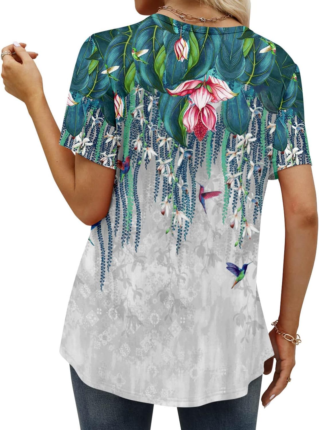 BETTE BOUTIK Womens Short Sleeve Tunics V Neck Button Down Shirts Blouse Tops Pullover S-3XL - Image 5