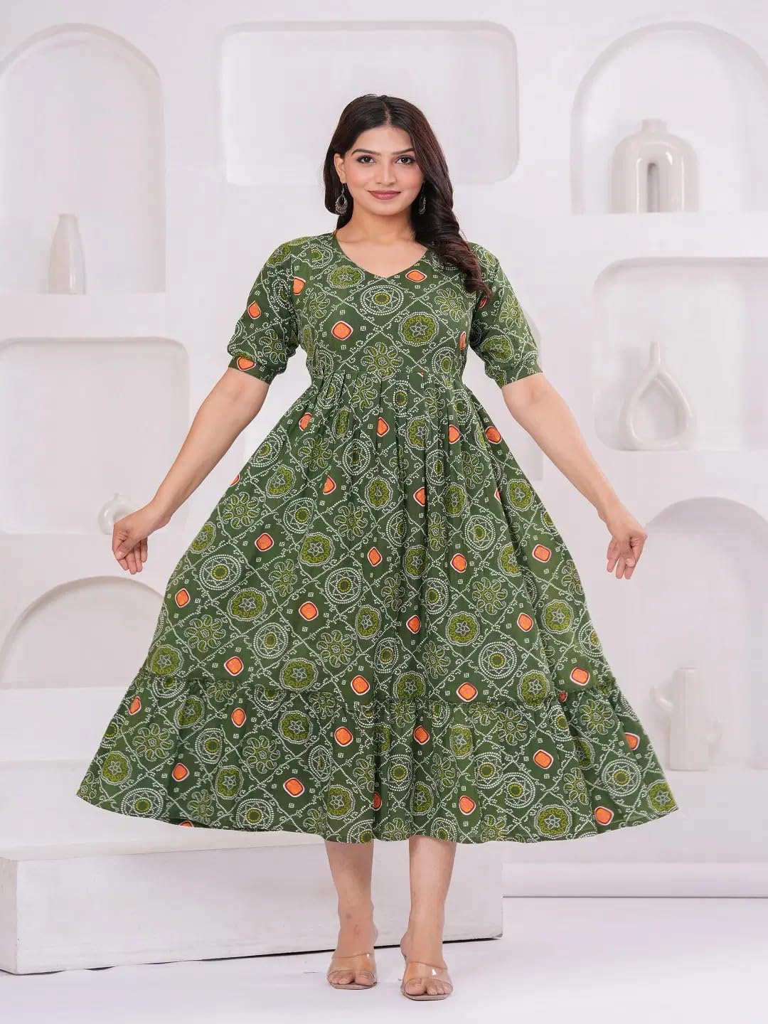 Women Cotton Anarkali Floral Printed Maternity Kurta Feeding Comfortable Kurta Zipper & Dress for Pregnant Women's Printed Feeding Dress for Women's. Green-image-40
