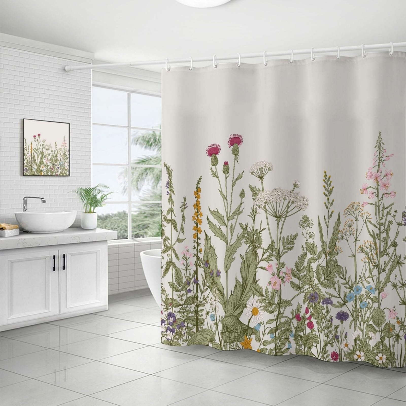 Shower Curtains Olive Green Leaves Wet Room Shower Curtain Mould Proof Resistant Waterproof Polyster Fabric Washable with 12 Hooks Garden Bathroom Curtains (180x180cm)