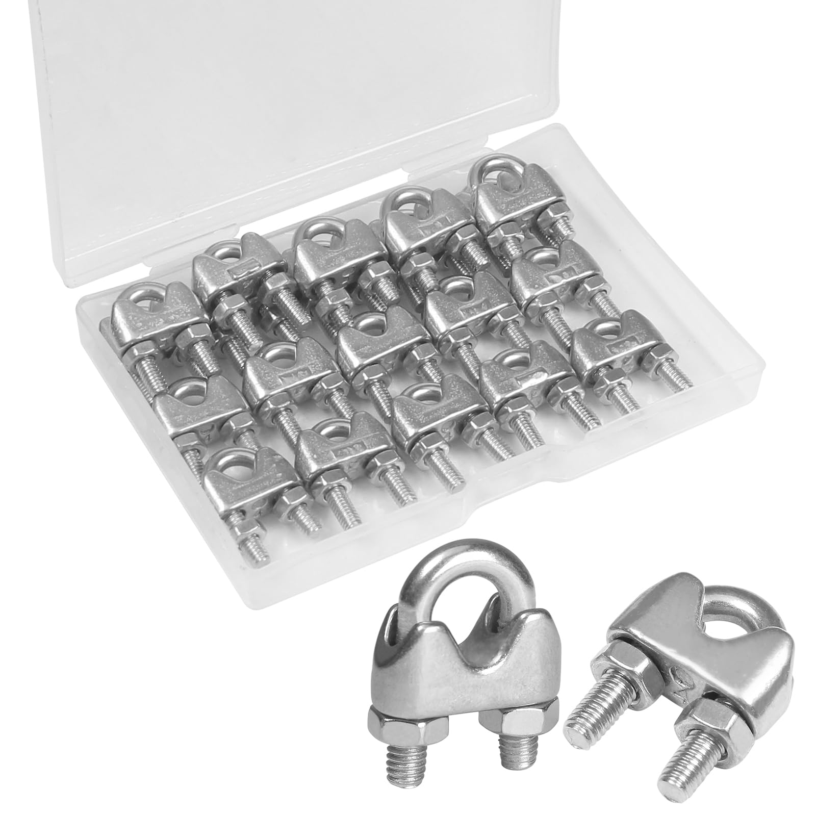 Yinpecly 20 Pack 5/32 Inches M4 Stainless Steel Wire Rope Cable Clip Clamp, U Bolt Saddle Fastener