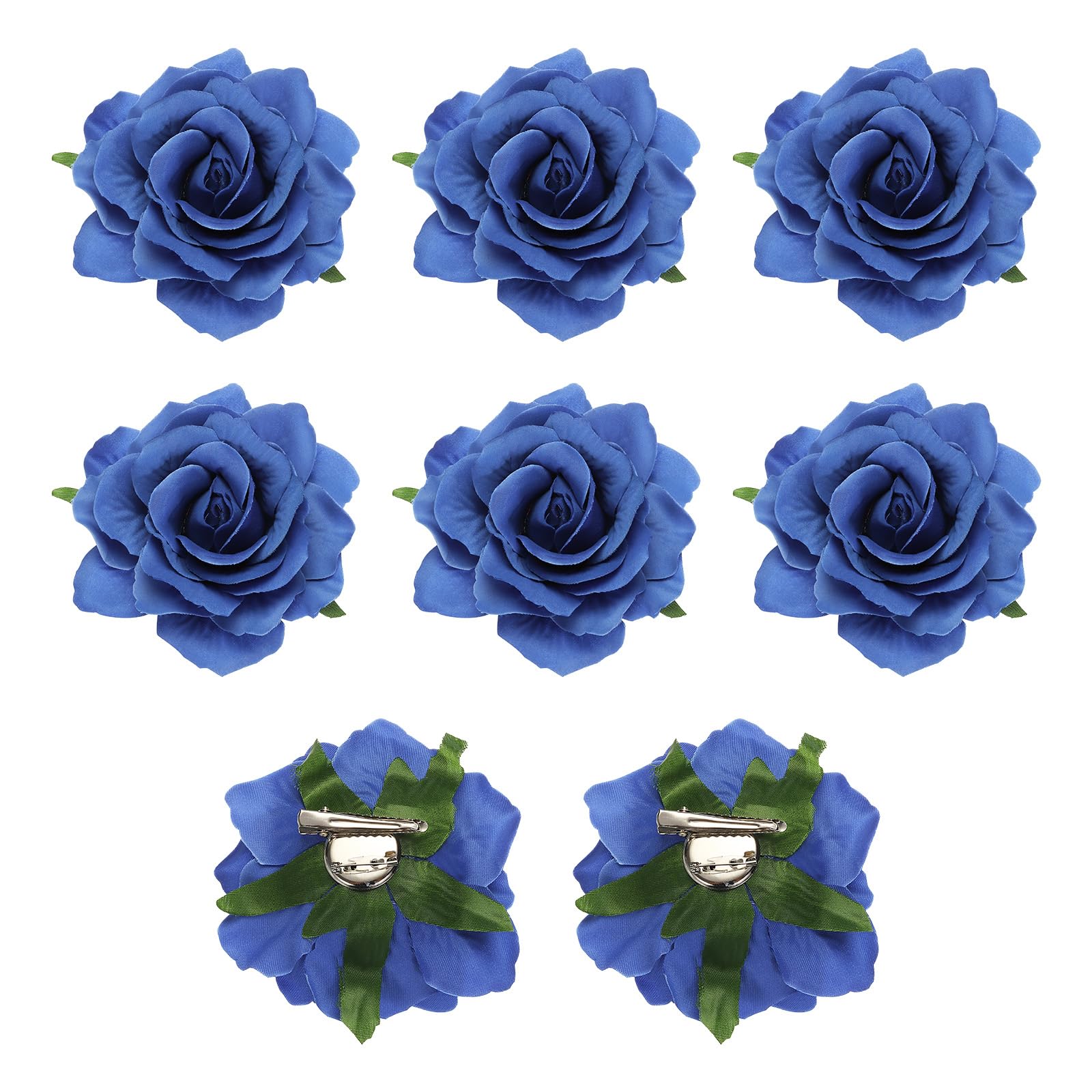 MECCANIXITY 8 Pcs Blue Rose Flower Hair Clips - 4 Inch Flower Hair Pins - Women's Hair Accessories