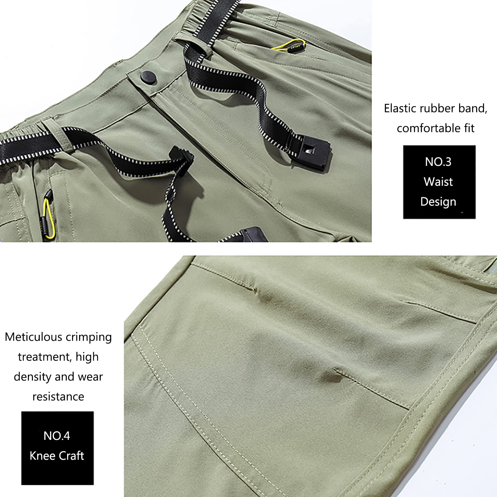 Pantalon Montaña Hombres Secado Rápido Impermeable Pantalones Trekking Senderismo Transpirables y Ligeros(Size:3XL,Color:Caqui)