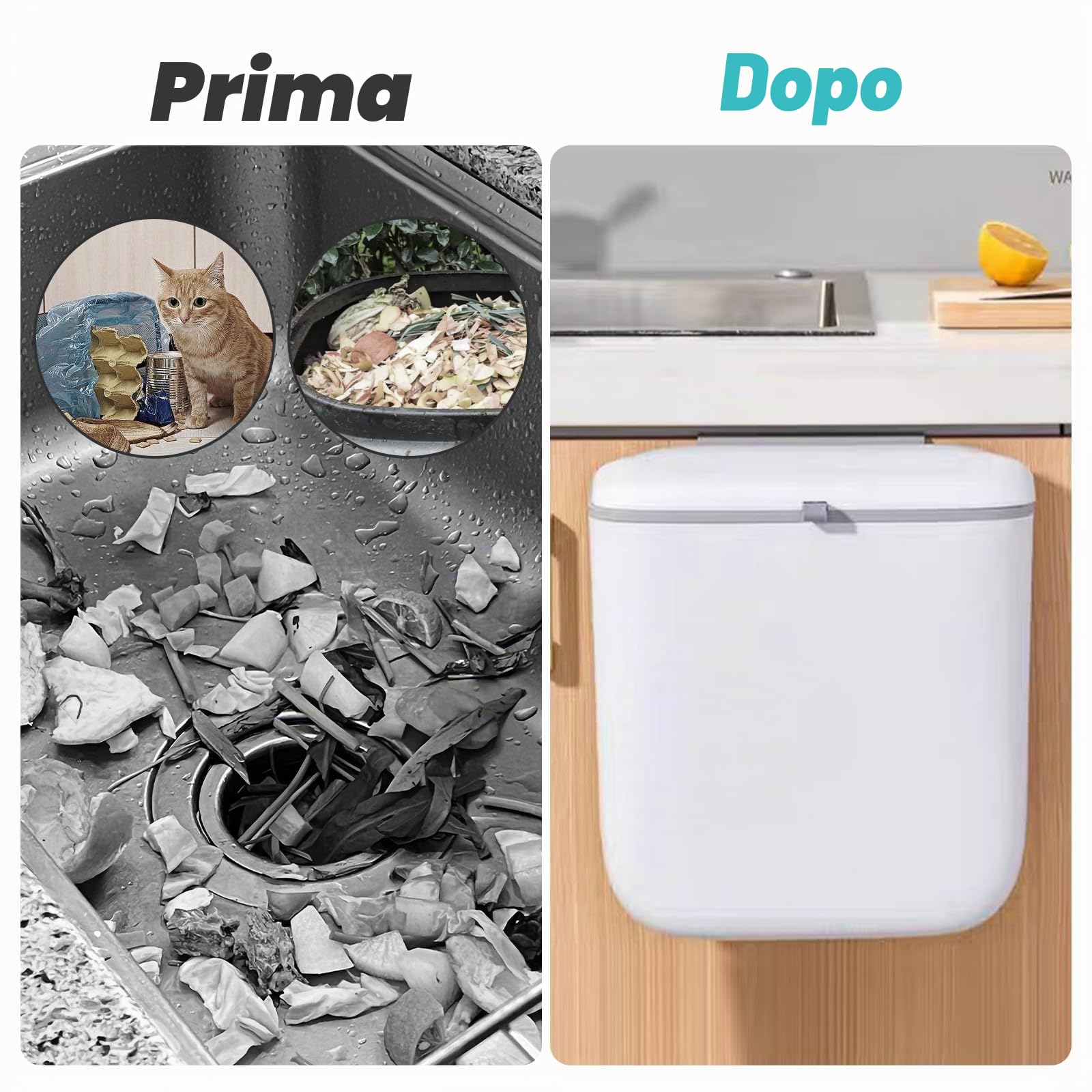 Pattumiera Cucina da Appendere, Pieghevole Secchio Spazzatura Sottolavello Impermeabile 10L con Coperchio, PP+TPA, Pattumiera Estraibile Sottolavello per Cucina Bagno Campeggio Auto Ufficio