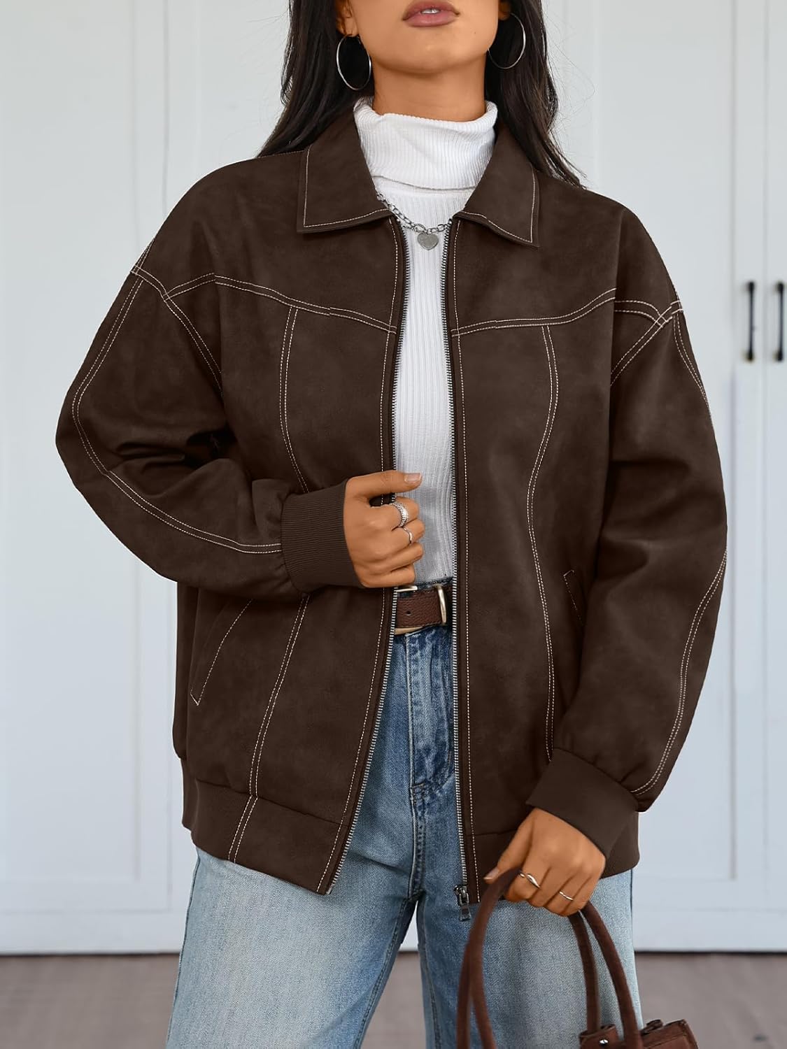 Trendy Queen Womens Leather Jackets Oversized Zip Up Motorcycle Bomber Jackets Fall Fashion Outfits Winter Clothes 2026 - Image 2