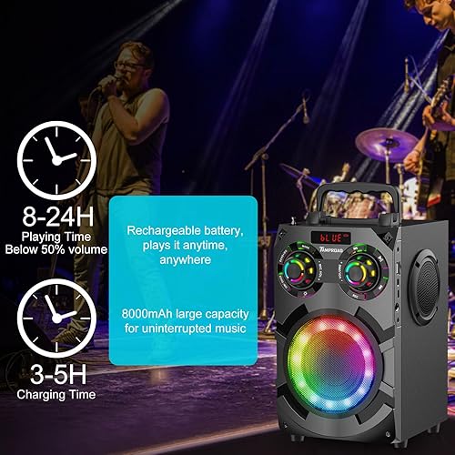 Miniatura 4 de TAMPROAD Altavoces Bluetooth portátiles con subwoofer, altavoces portátiles de 60 W para exteriores Bluetooth inalámbricos con luces de fiesta,