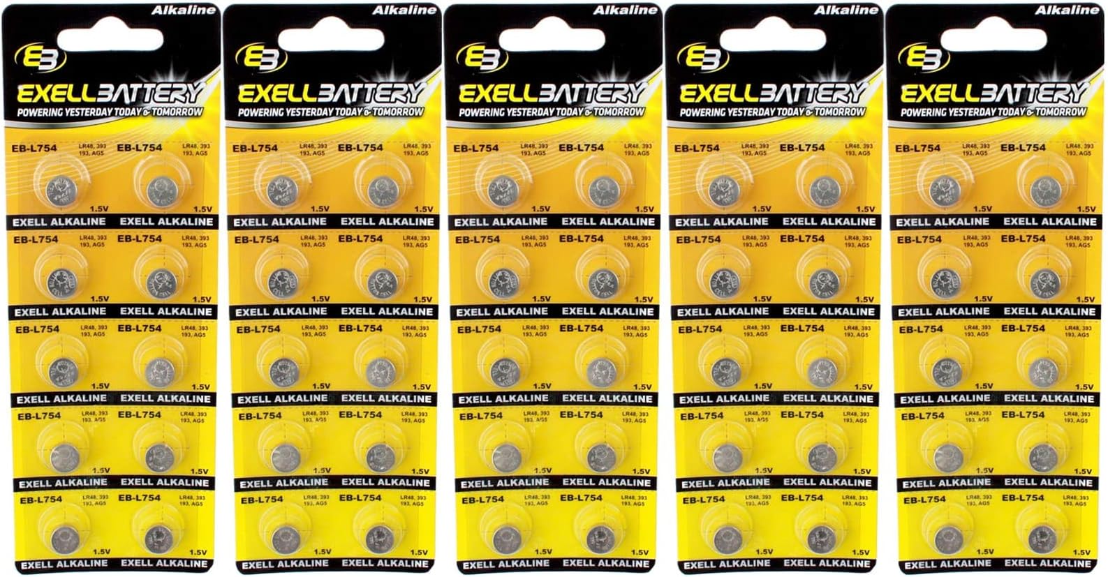 5X Exell 1.5-Volt Alkaline Coin Cell Battery, EB-L754, 10-Pack Replaces AG5 393