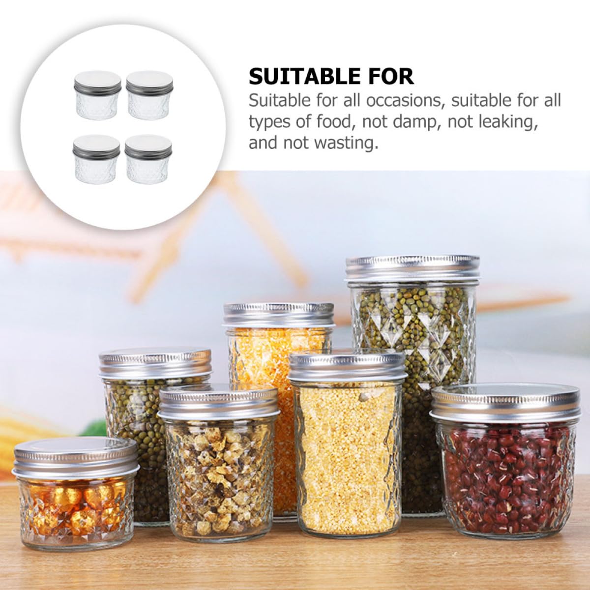 Operitacx Barattoli in Vetro 100ml Coperchio Facile da Aprire, Set da 8 Pezzi per Conserve, Dolci e Caviale in Cucina