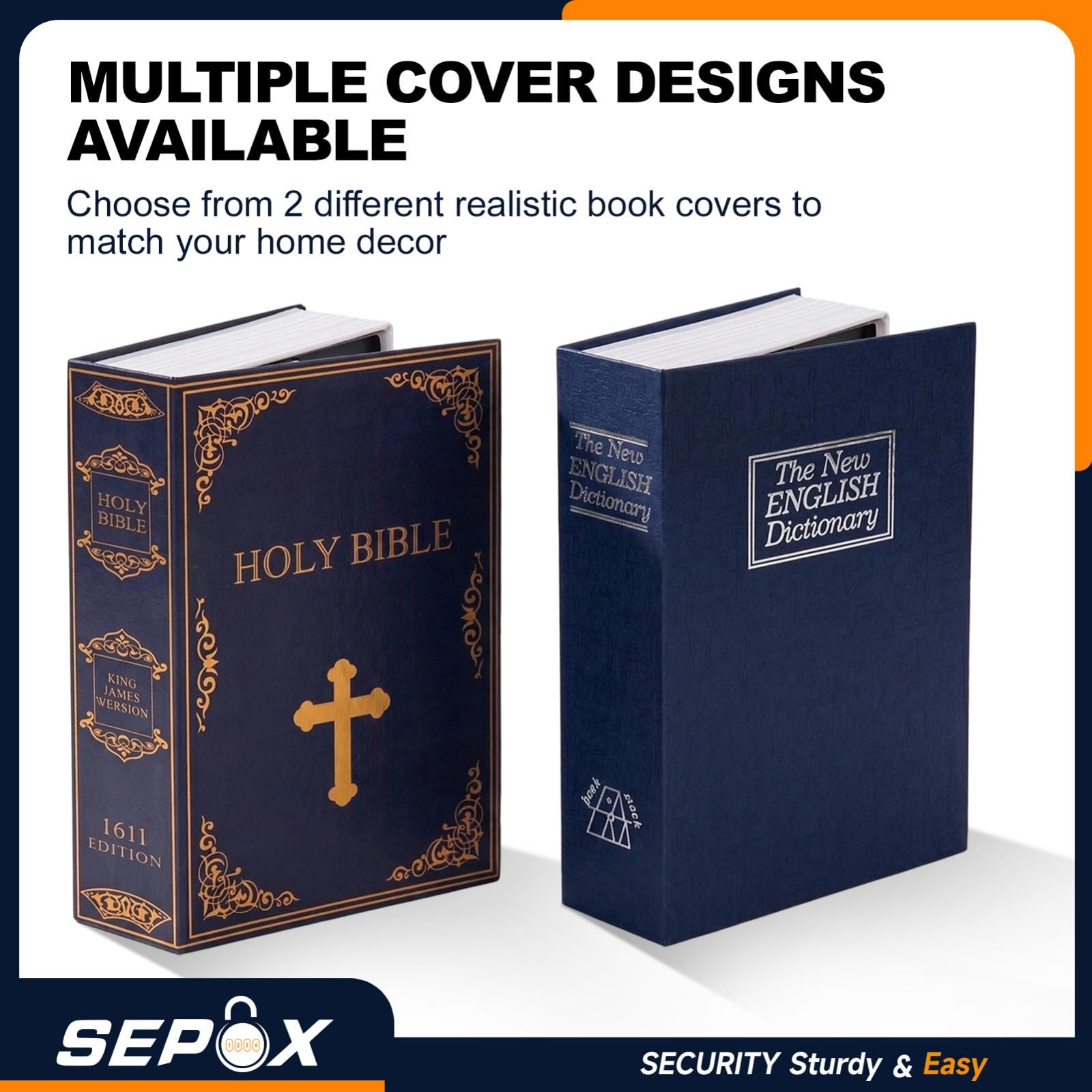 SEPOX Cassaforte portatile a forma di libro con chiave, 14 cm di profondità x 22 cm di larghezza x 4,1 cm di altezza, cassaforte nascosta, perfetta per viaggiare, conservare denaro, gioielli, telefono