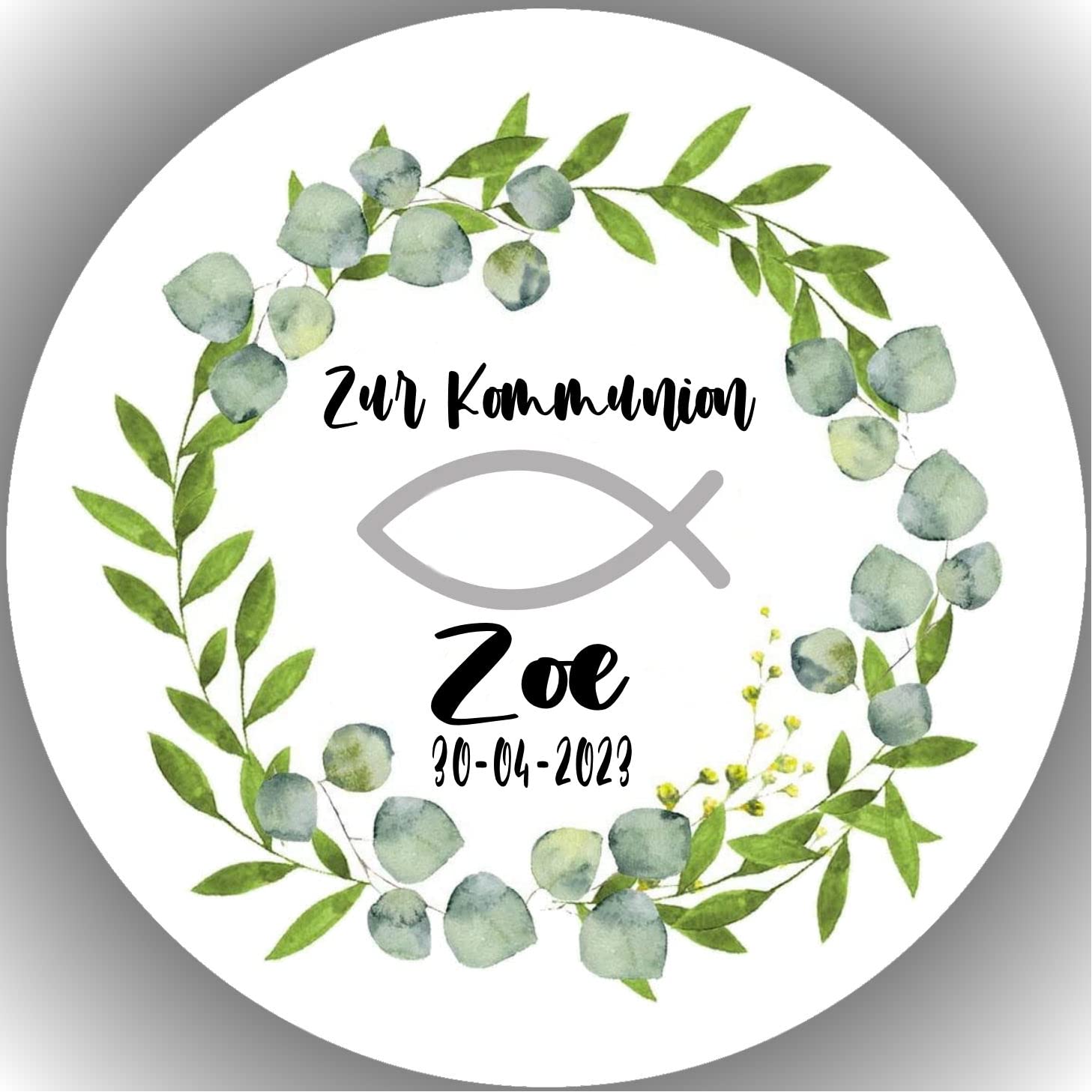 Fondant Tortenaufleger Tortenbild Geburtstag MEINE KOMMUNION personalisiert mit WUNSCHNAME & DATUM