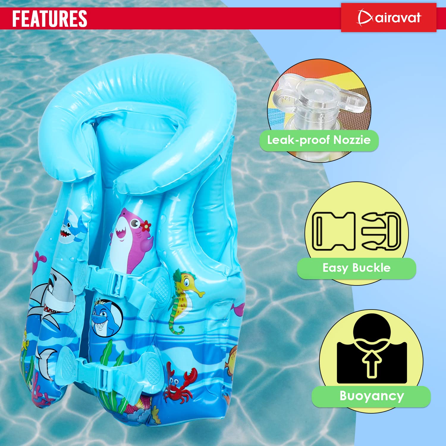 Airavat Floating Jacket for Pool, Inflatable Pool Floating Jacket, Swimming Float for Baby Kids, Inflatable Floater, Water Float for Kids Swimming Pool Beach Summer Water Float Party Outdoor (Blue) 1