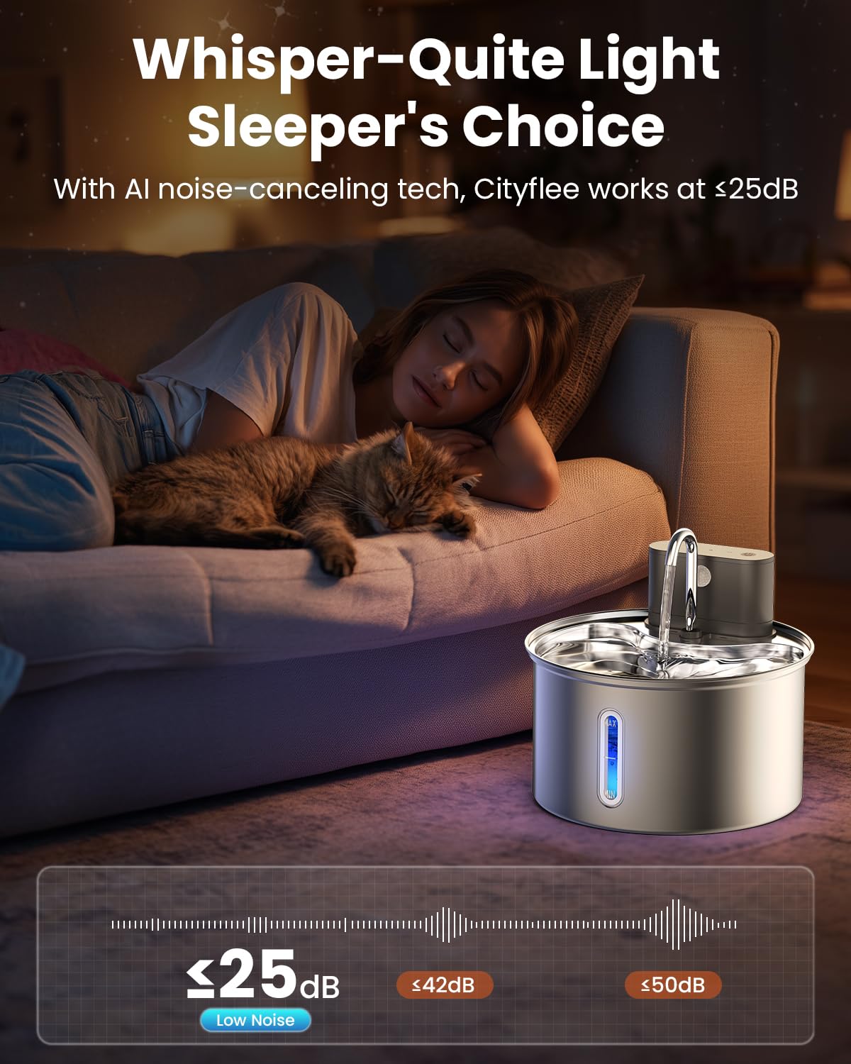 Fontana d'acqua wireless per gatti, in acciaio inox, con sensore, 3,5 l, a batteria, senza fili, erogatore automatico di acqua, pompa silenziosa, senza BPA, per bere, facile da pulire, per gatti, cani