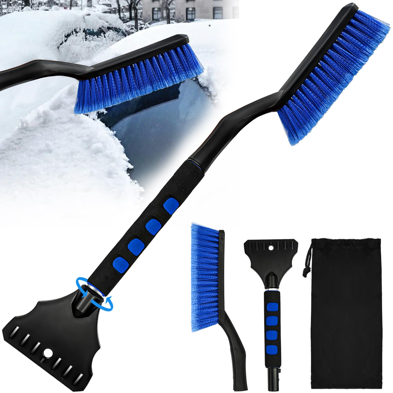 COZII Eiskratzer Auto mit Besen, Eiskratzer Auto mit Eisbrecher Funktion, Stabiler Schneekratzer Auto, Abnehmbar Eiskratzer für Auto, Auto Winter Zubehoer