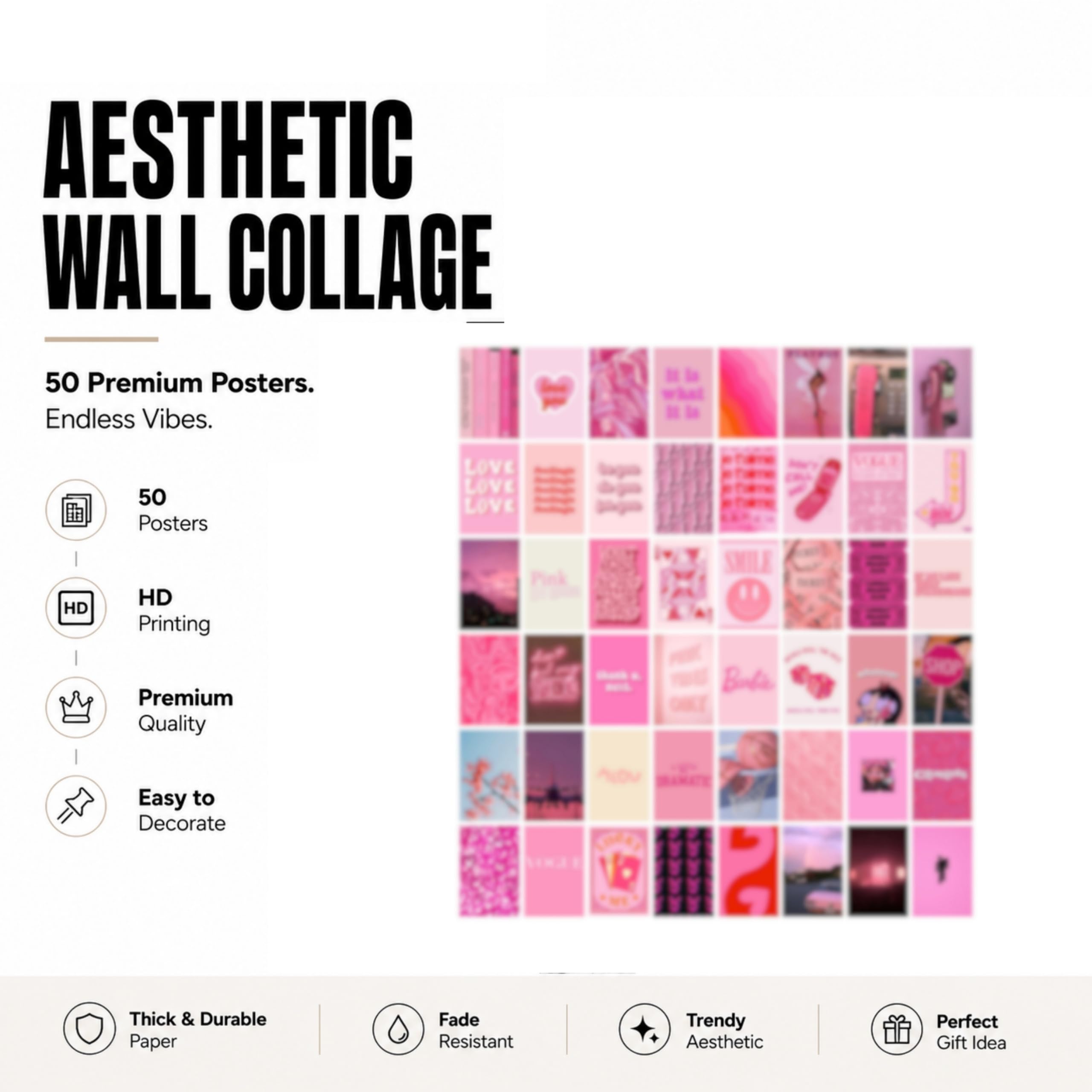Pink Aesthetic Wall Collage Kit - 50 Posters -3 Pink Aesthetic Wall Collage Kit - 50 Posters -3
