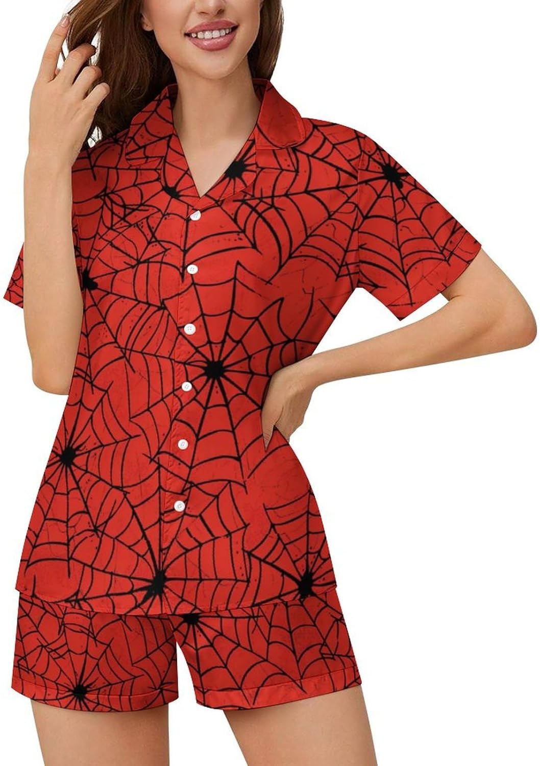 Dujiea Women Pajamas Sets Short Sleeve Sleepwear, Soft Satin Button Down Lounge Wear Set 2 Piece Pjs Shorts Set