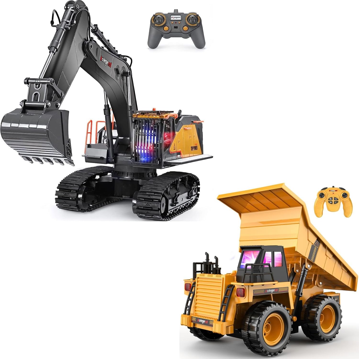 kolegend 22 Channel RC Excavator and Remote Control Dump Truck Toy, RC Construction
