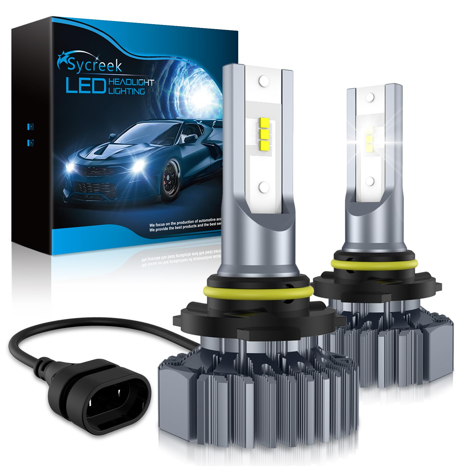 Sycreek Lampadina HB3/9005 LED, 20000LM 6000K-6500K Xenon Bianco Hb3 Led Fari per Auto e Moto, Lampadine di Ricambio Automatico per Lampade Alogene e Kit Xeno, 2 Lampadine
